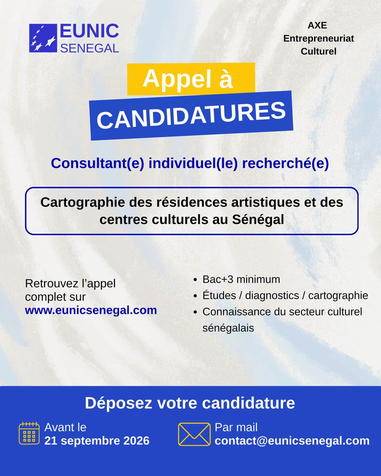 Recrutement d’un(e) consultant(e) individuel(le) pour la réalisation d’une cartographie des résidences artistiques et des centres culturels au Sénégal